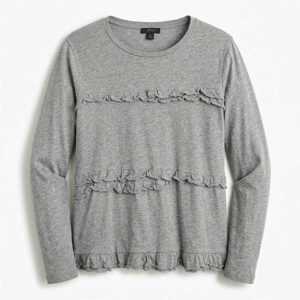 J.Crew Gray Ruffle Crew Neck Lightweight Jersey T-Shirt Women Size XL